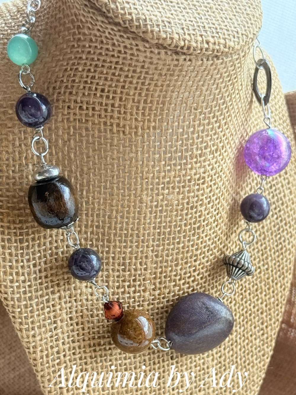 AMETHYST + AVENTURINE + Purple and Brown Mixed-Bead Statement Necklace